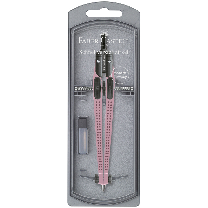 Циркуль Faber-Castell Grip, дымчато-розовый + грифели, пластиковый футляр